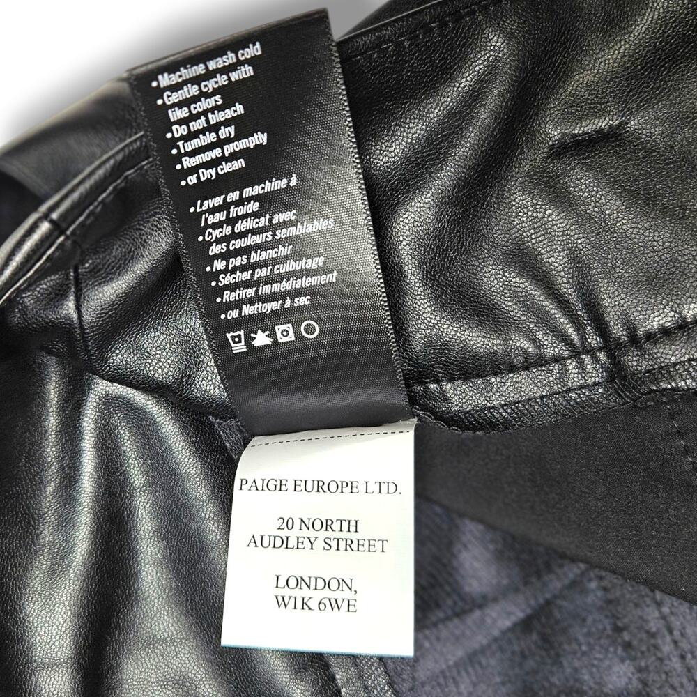 NWT Paige Kina Tie Waist Vegan Leather Ankle‎ Straight Leg Trousers Sz. 12 Black - Picture 7 of 11
